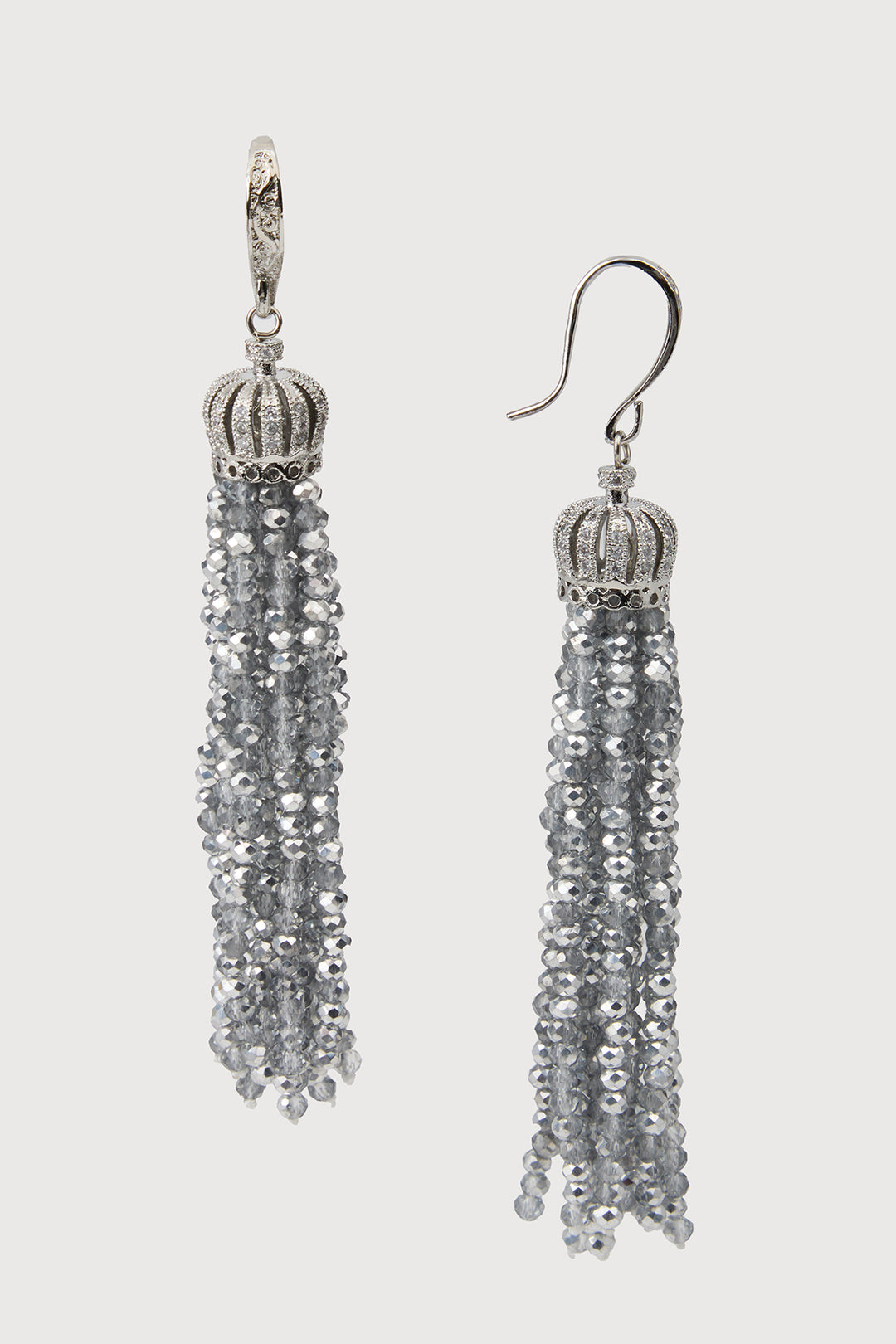 Crown Tassel Drop Earrings - Silver