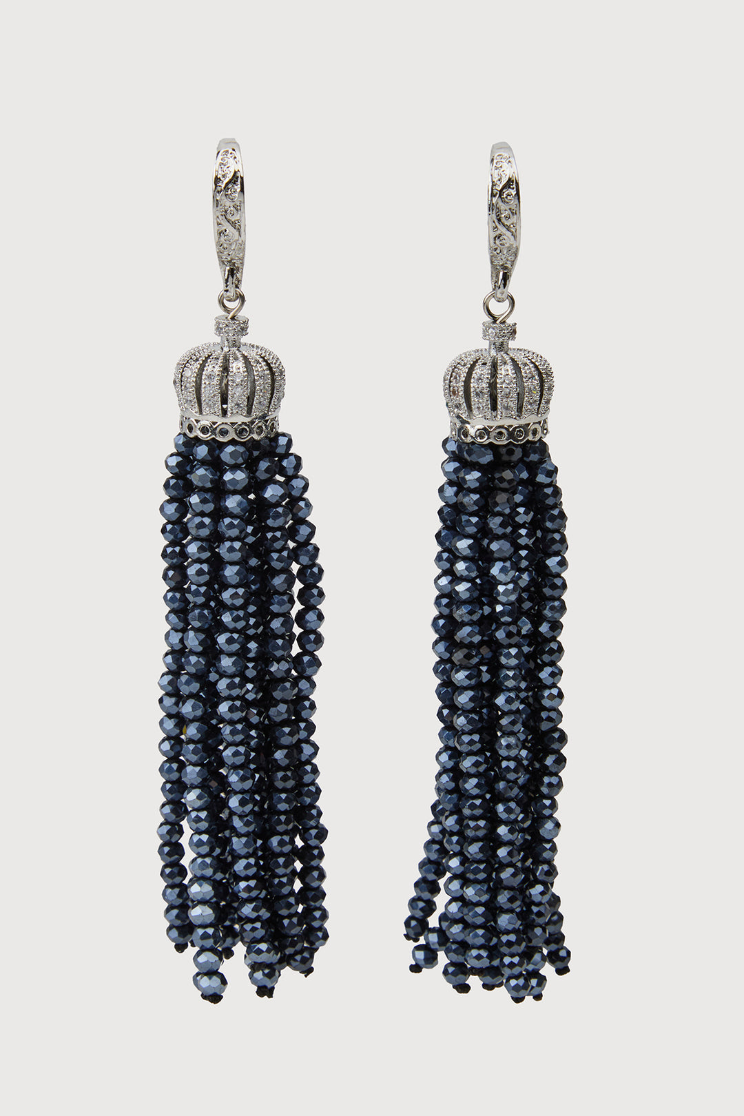 Crown Tassel Drop Earrings - Navy