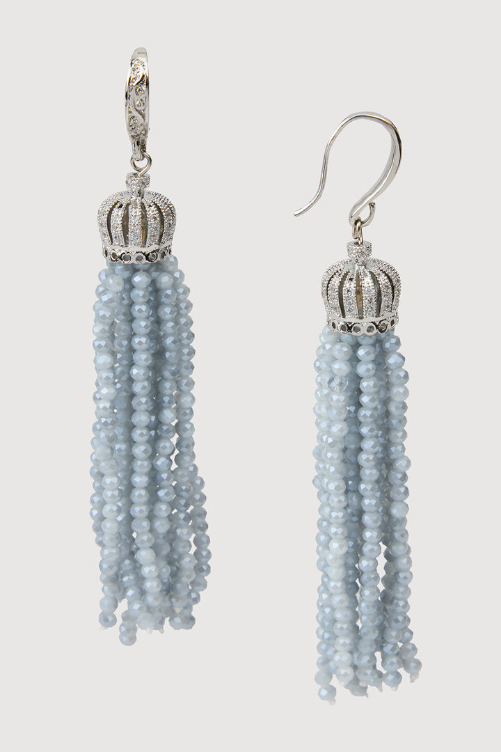 Crown Tassel Drop Earrings - Aqua