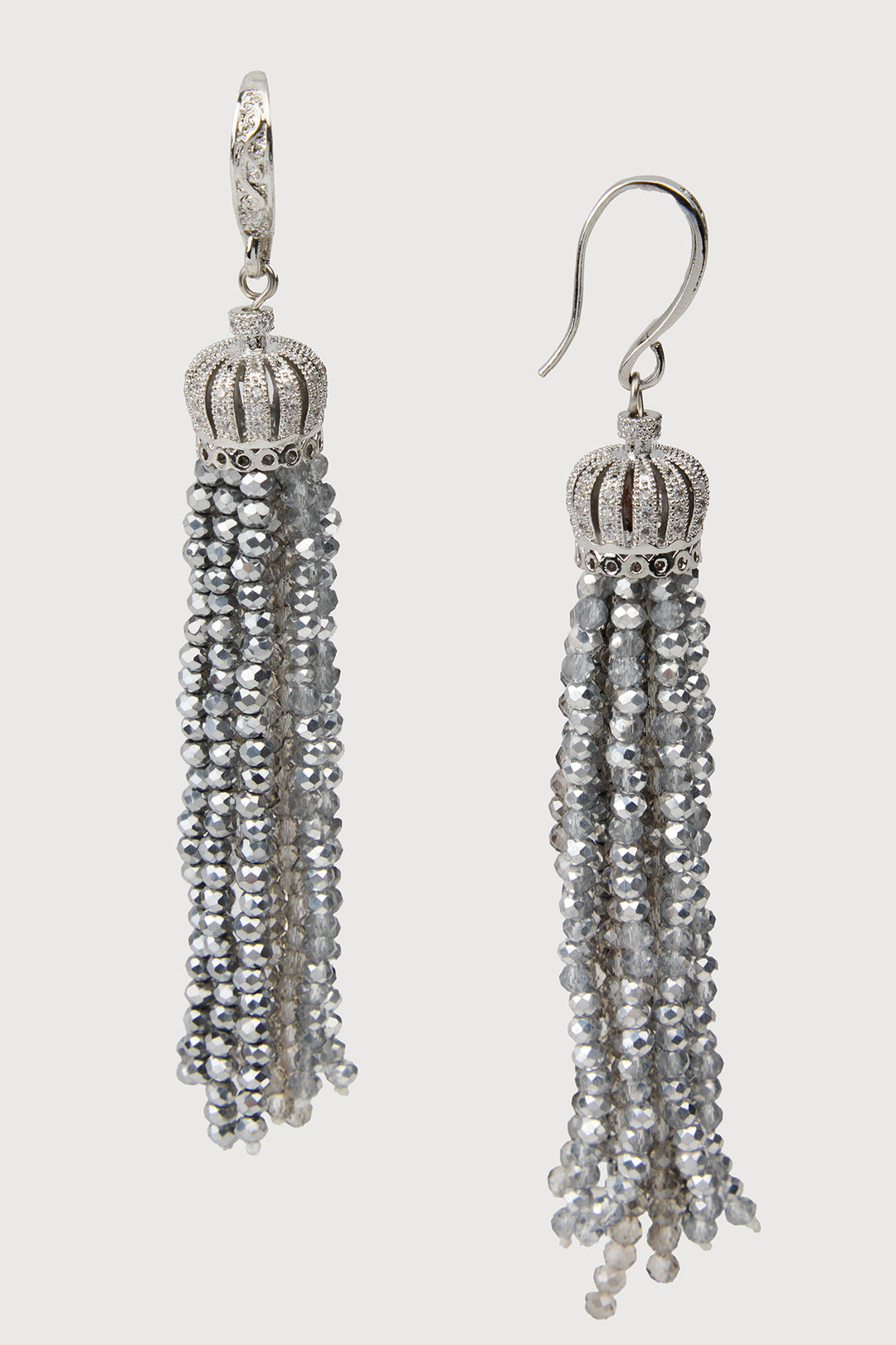 Crown Tassel Drop Earrings - Grey Multi