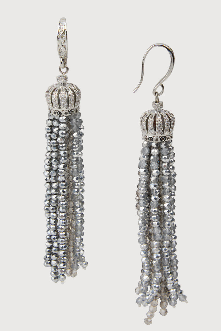 Crown Tassel Drop Earrings - Grey Multi