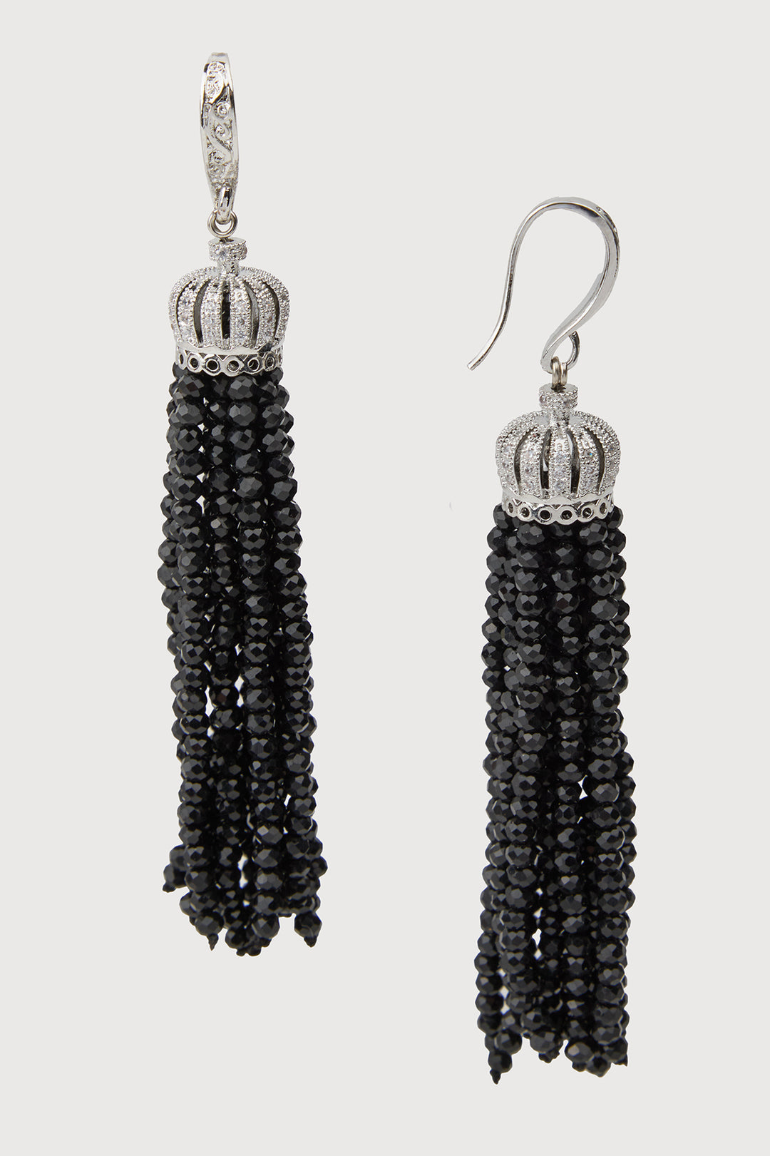 Crown Tassel Drop Earrings - Black