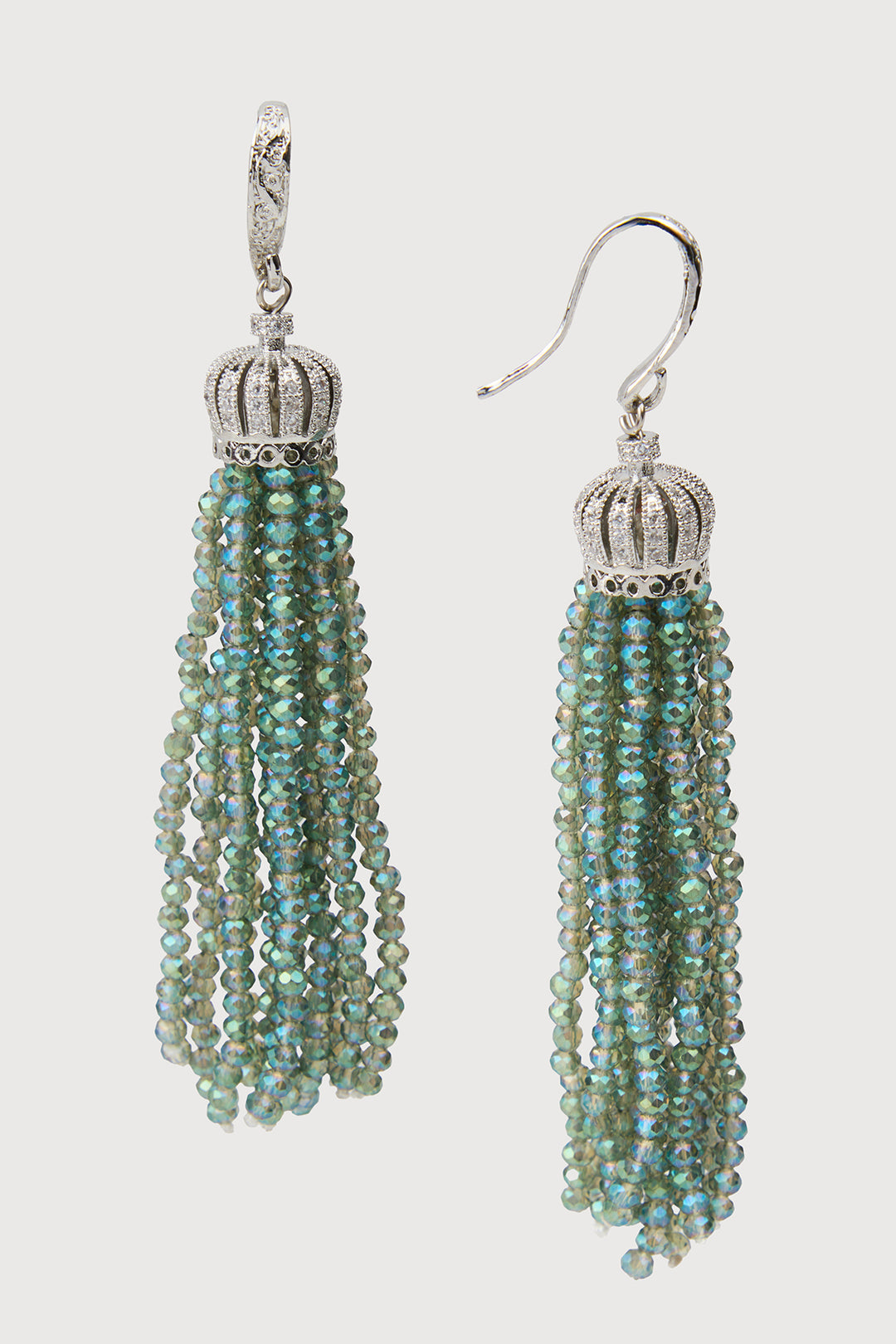 Crown Tassel Drop Earrings - Green