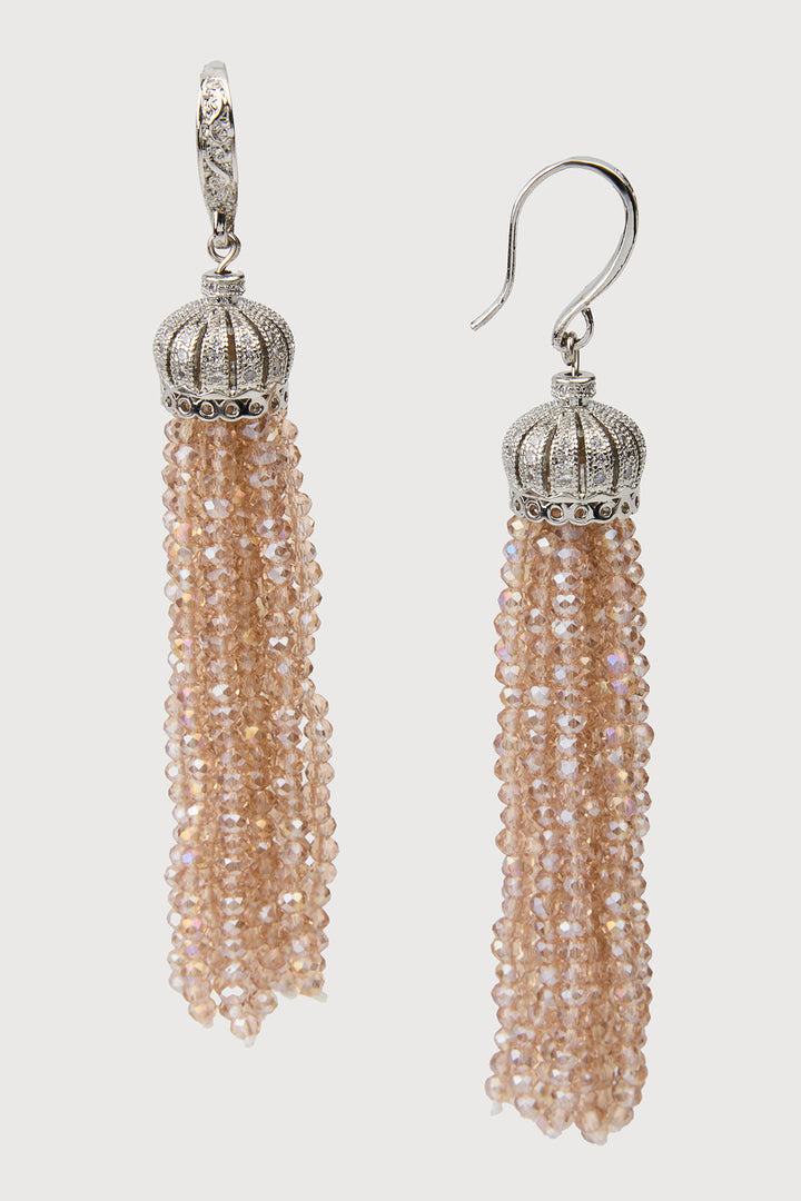 Crown Tassel Drop Earrings - Champagne
