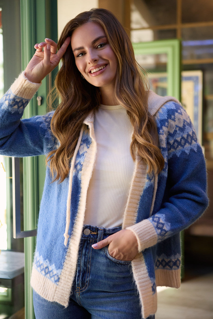 Faire Isle Knit Hooded Cardiga