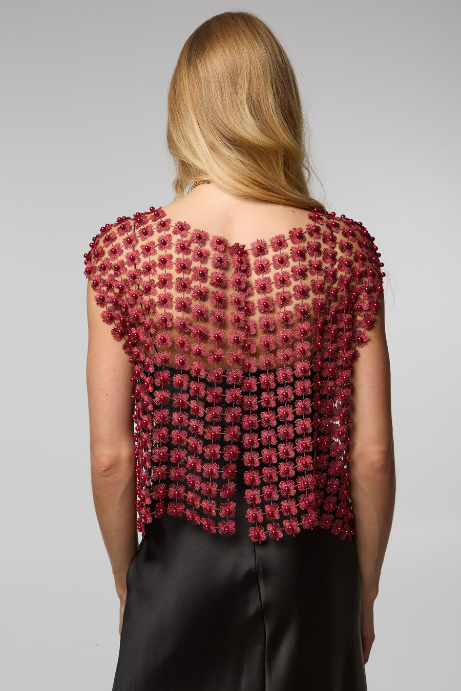Pearl Accented Floral Shell - Burgundy