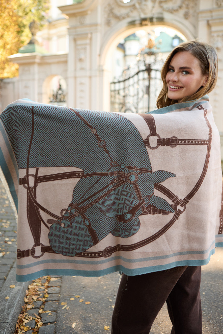 Equestrian Reversible Scarf - Light Blue