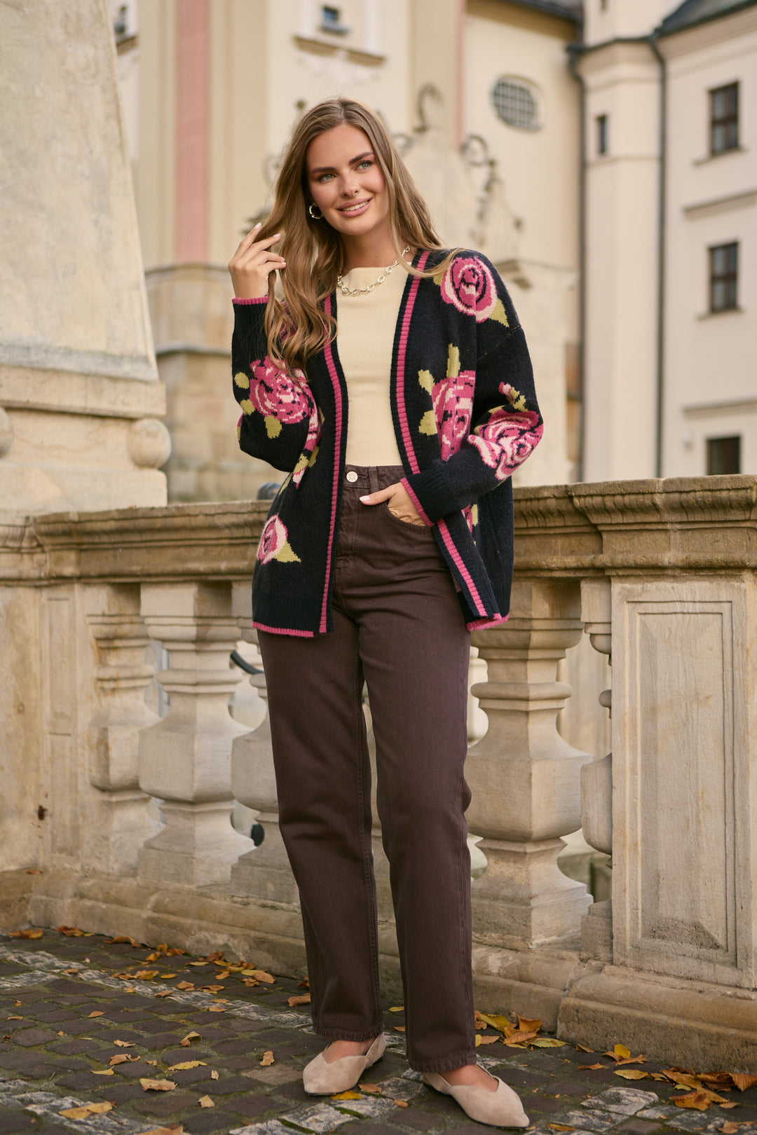 Flower Print Cardigan - Black Multi