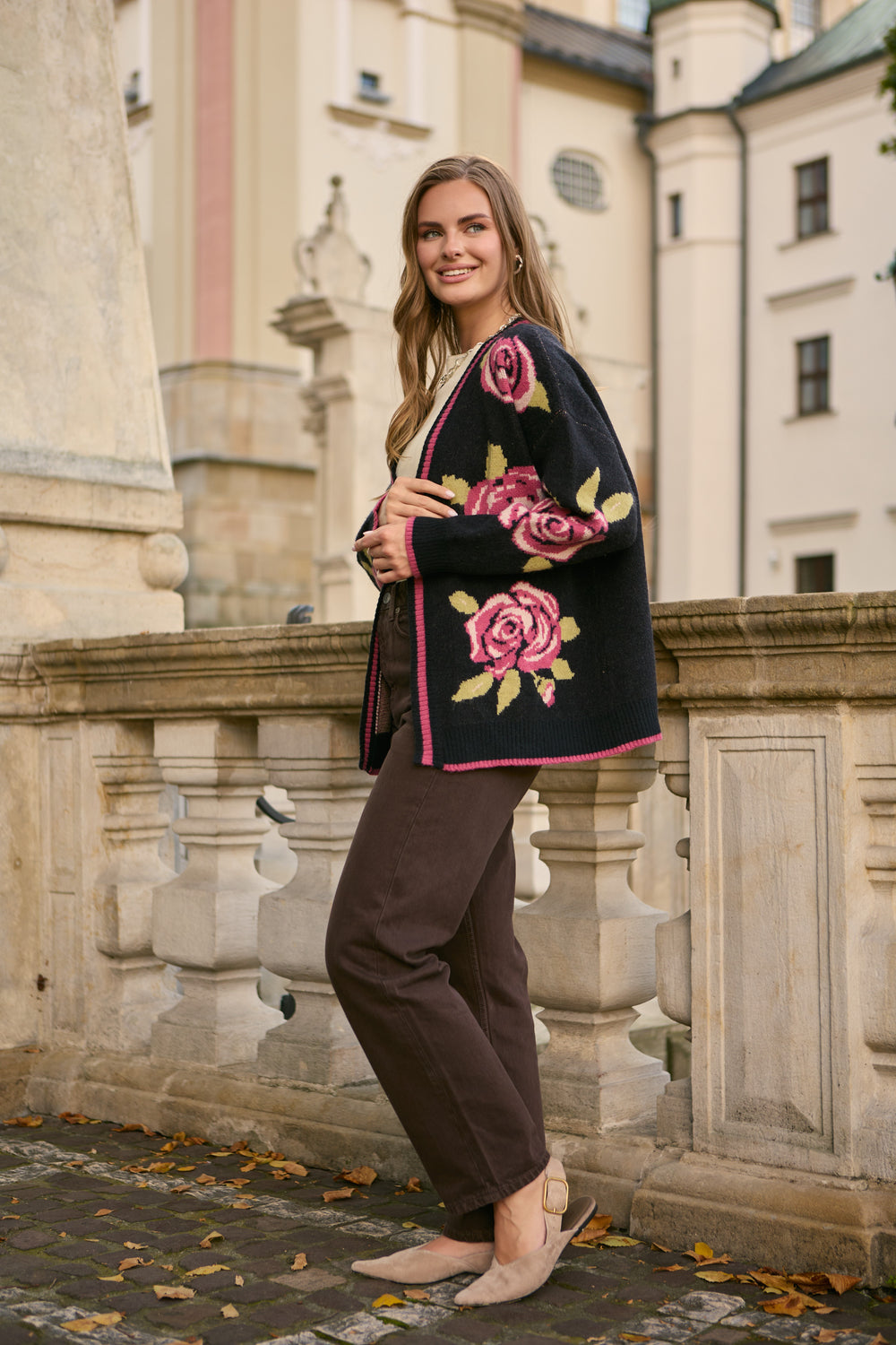 Flower Print Cardigan - Black Multi