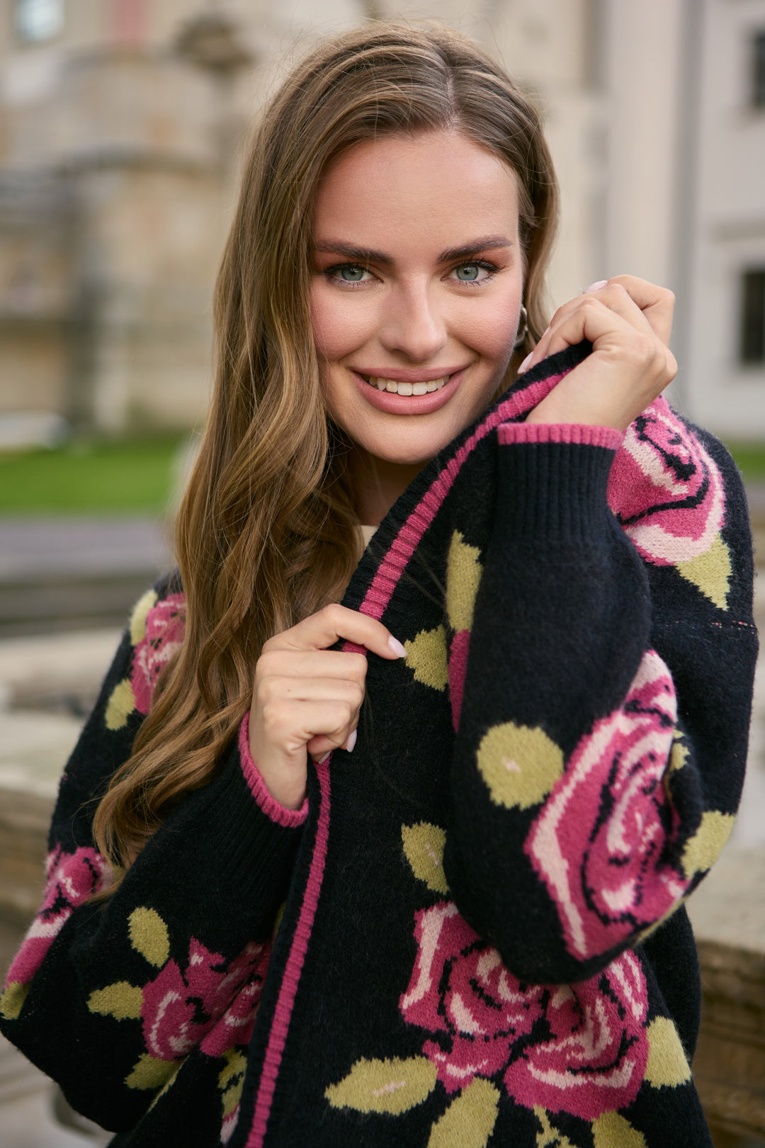 Flower Print Cardigan - Black Multi