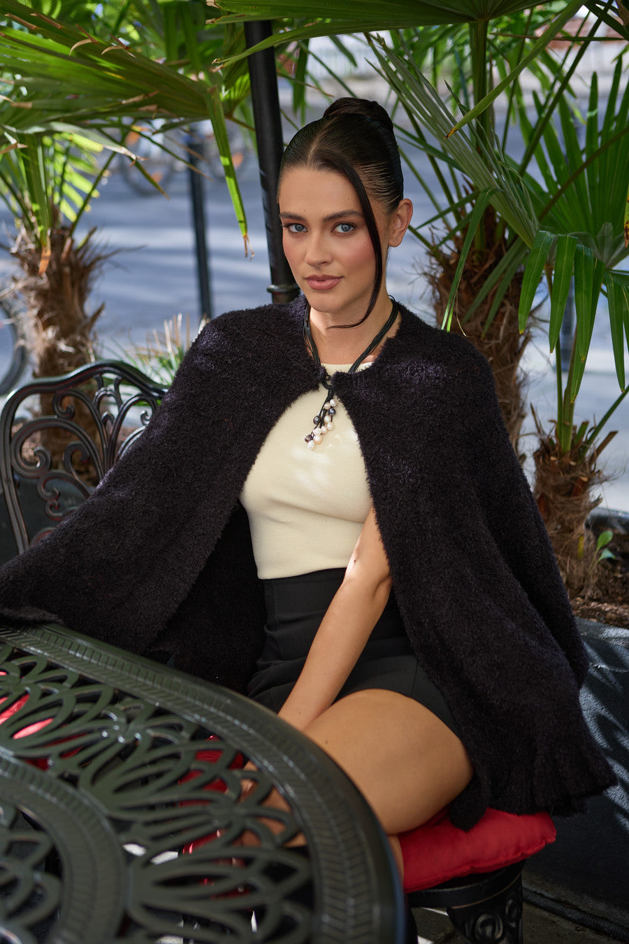 Soft Ruffle Knit Cape Shawl