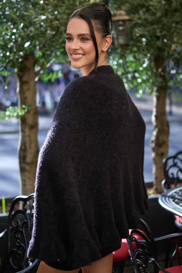 Soft Ruffle Knit Cape Shawl