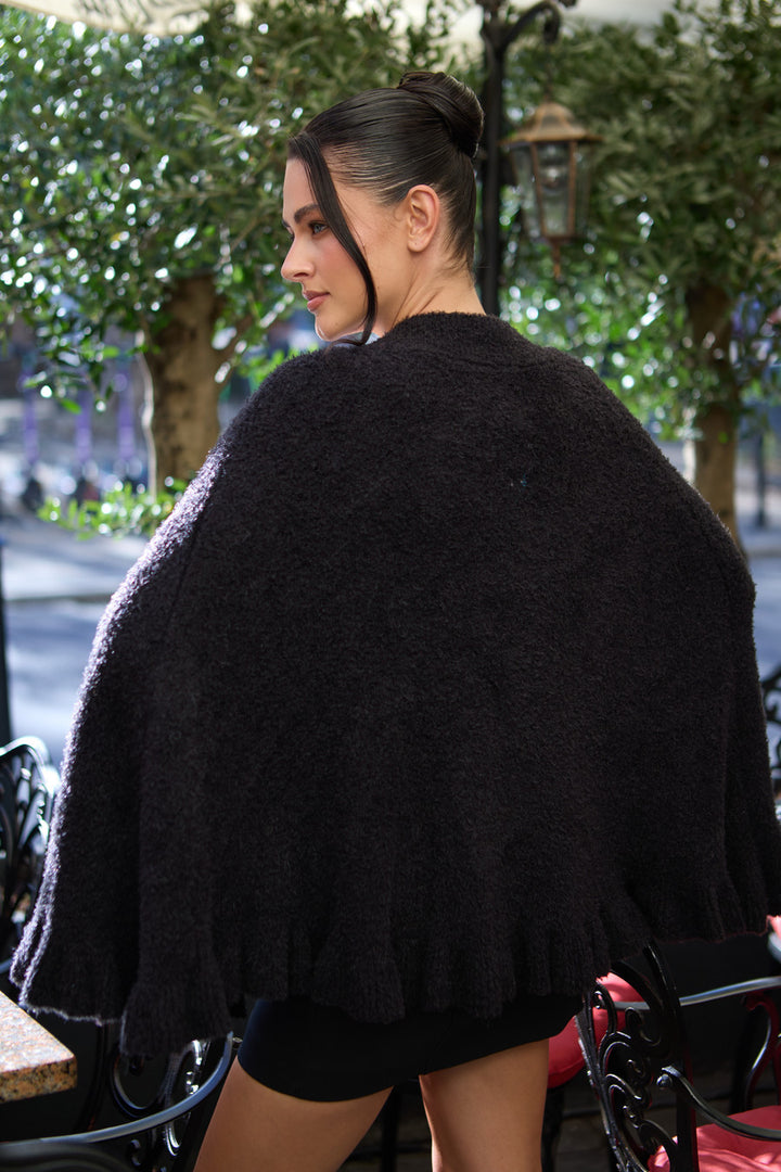 Soft Ruffle Knit Cape Shawl