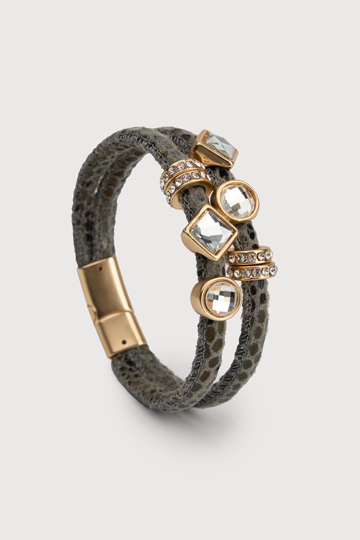 Bling Charm Leather Scale Bracelet