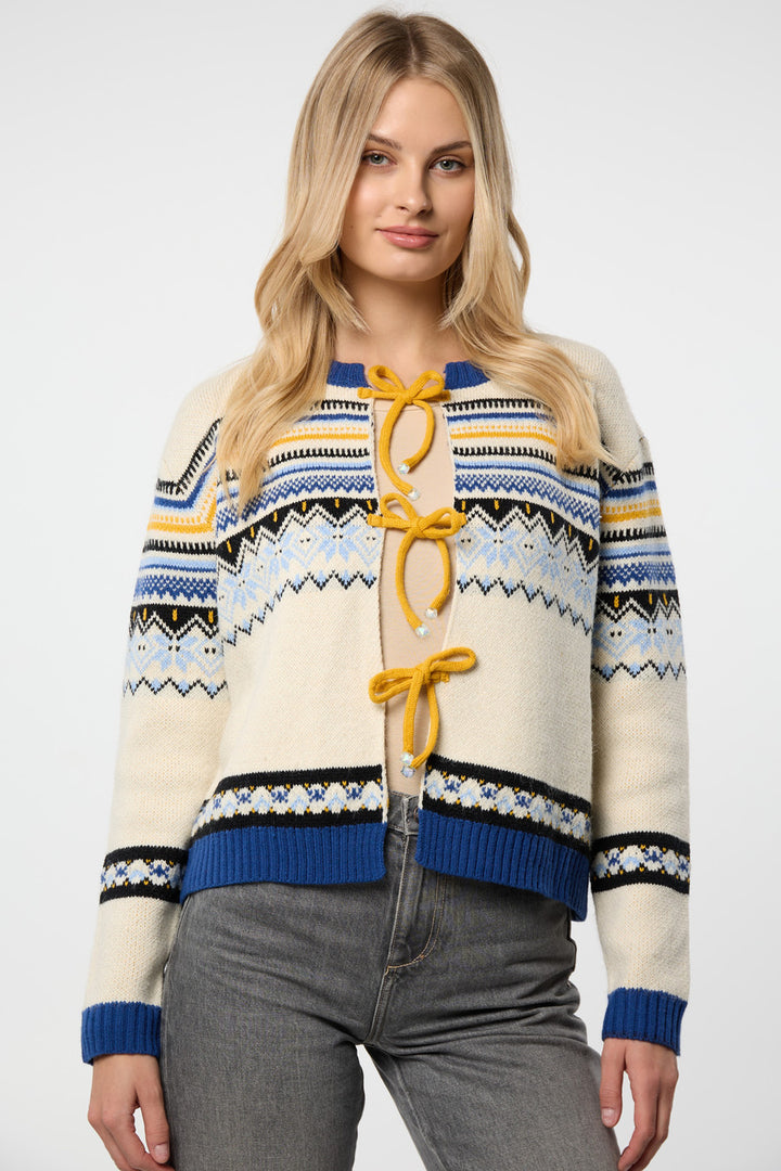 Fair Isle Multi Tie Front Cardigan