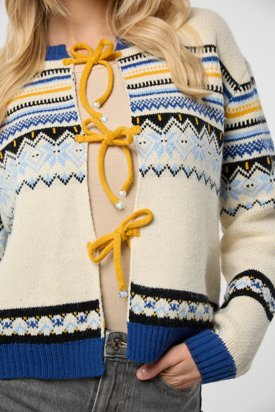 Fair Isle Multi Tie Front Cardigan