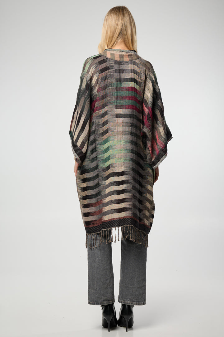 Cotton Retro Striped Fringe Long Jacket