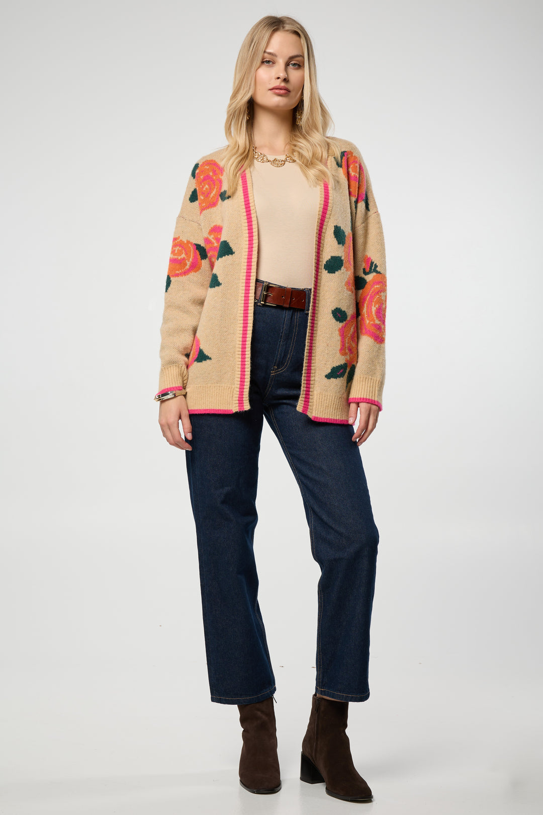 Flower Print Cardigan - Cream