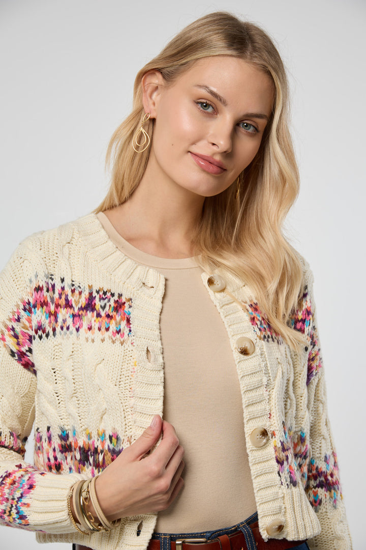 Fair Isle Cable Knit Cardigan