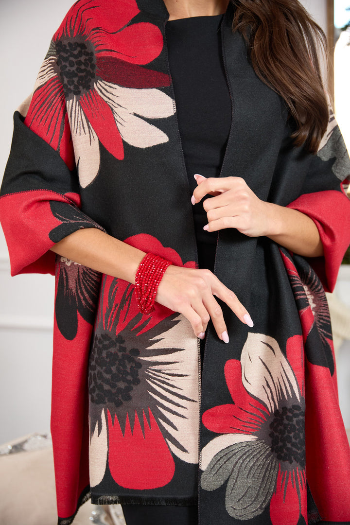 Fresh Floral Reversible Scarf - red