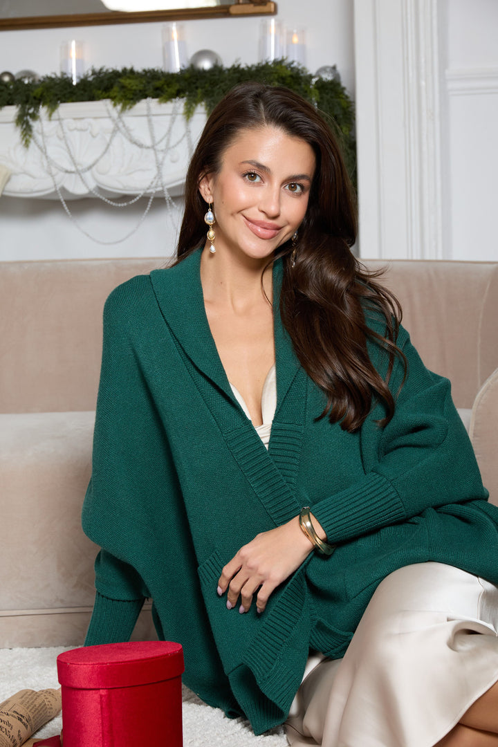 Open Front Oversized Cardigan - Green