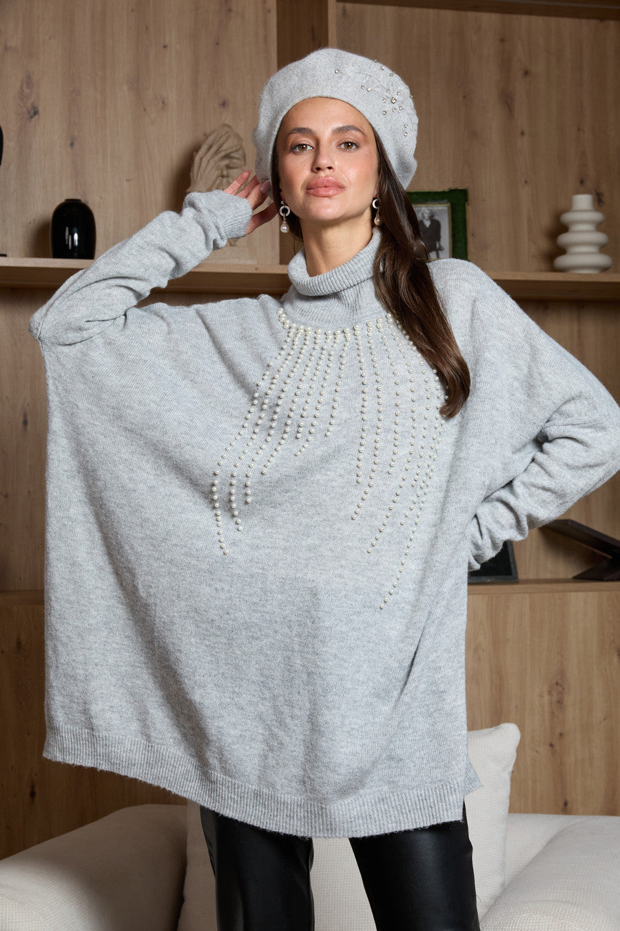 Pearl Drop Turtleneck Sweater
