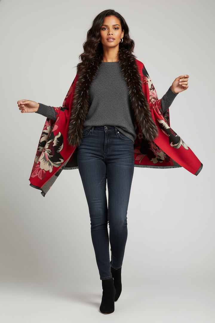 Bloom Reversible Fur Scarf - Red