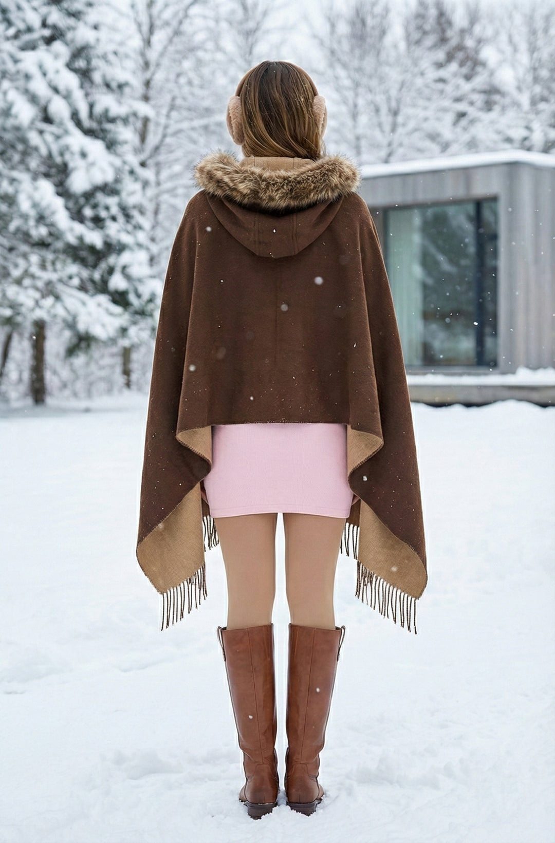 Fringe Fur Hood Scarf