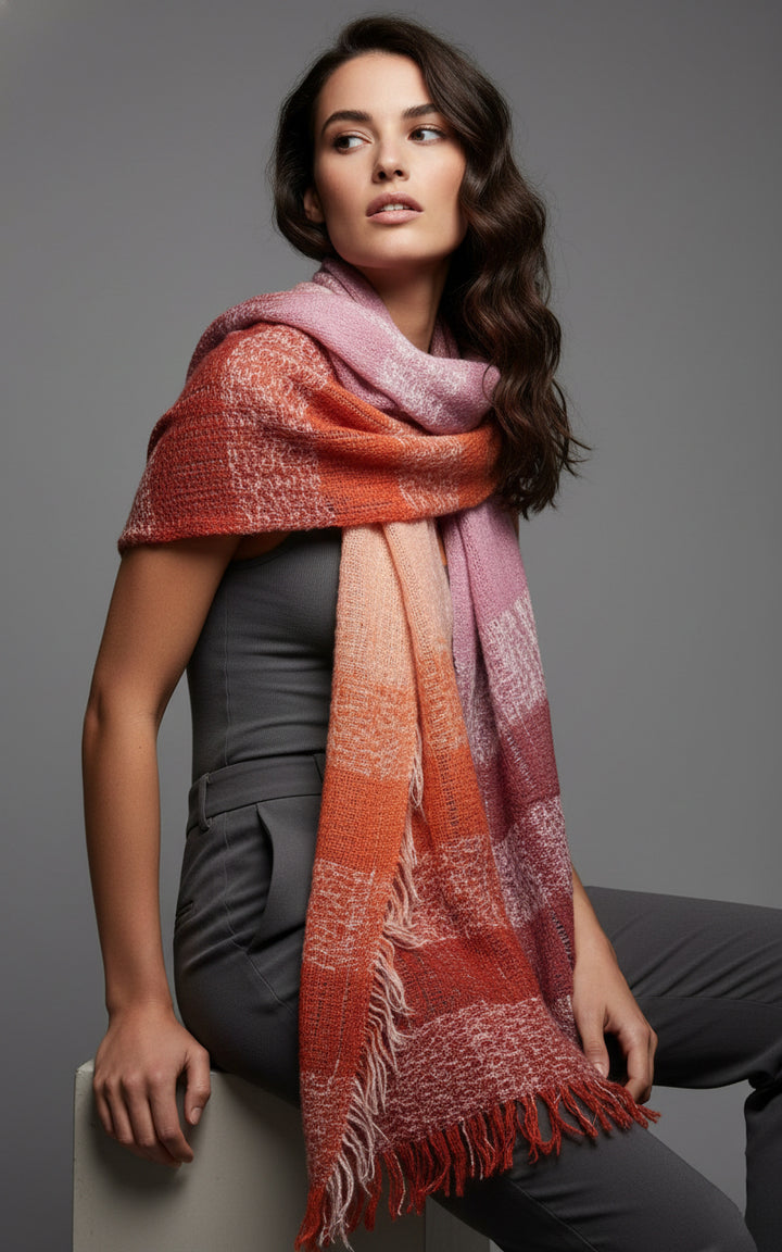 Striped Fringed Ombre Scarf