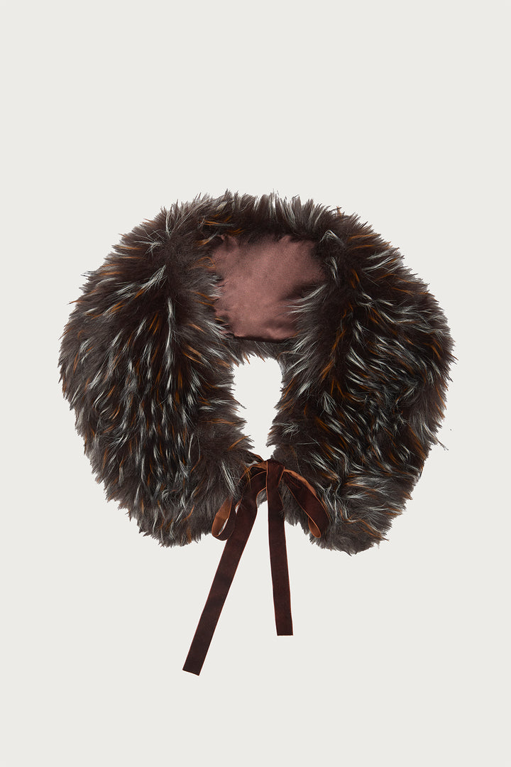 Faux Fur Tie Collar - Brown Multi