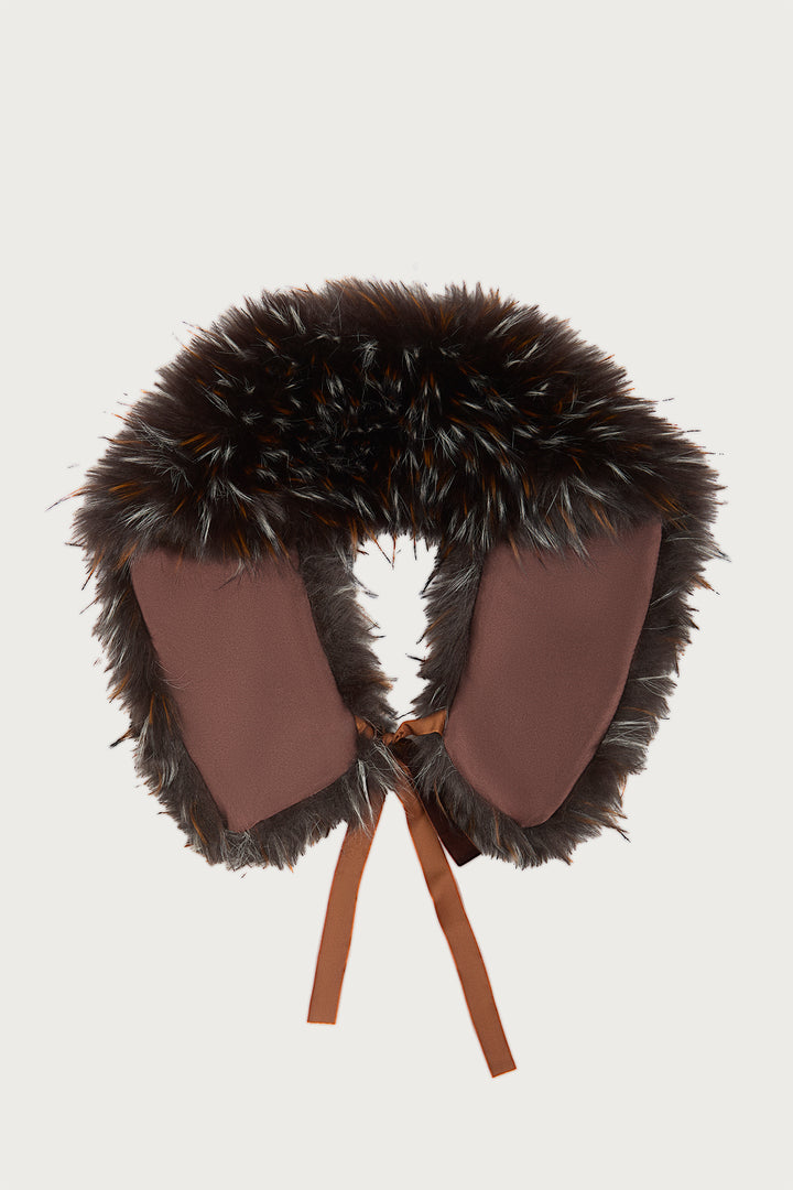 Faux Fur Tie Collar - Brown Multi