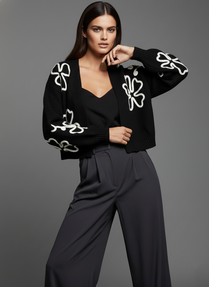 Cropped Flower Squiggle Cardigan