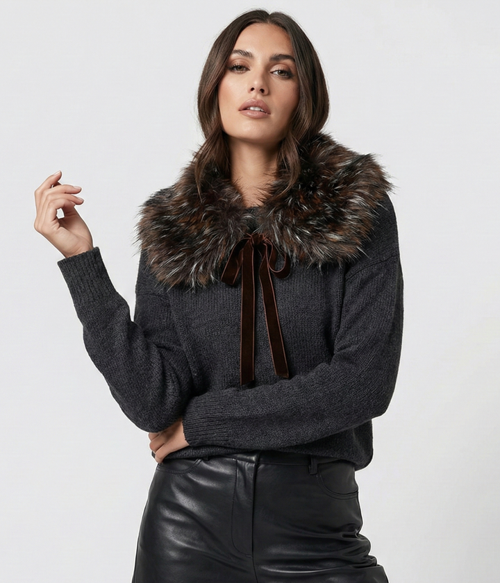Faux Fur Tie Collar - Brown Multi