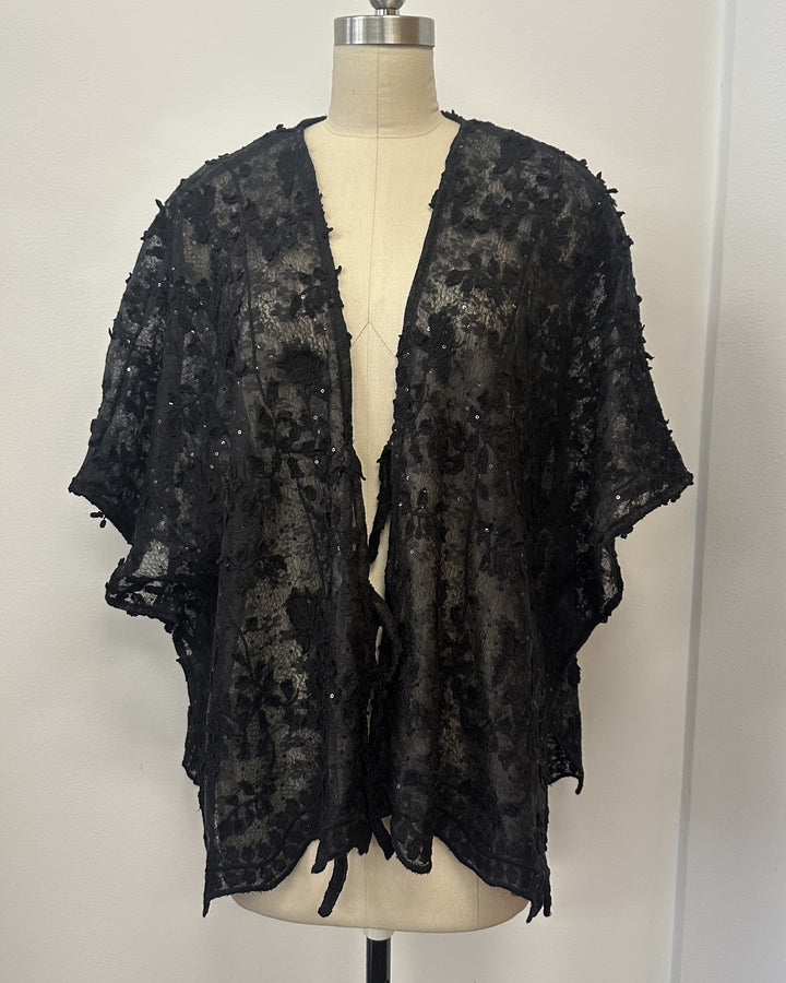 Floral Lace Tie Front Ruana