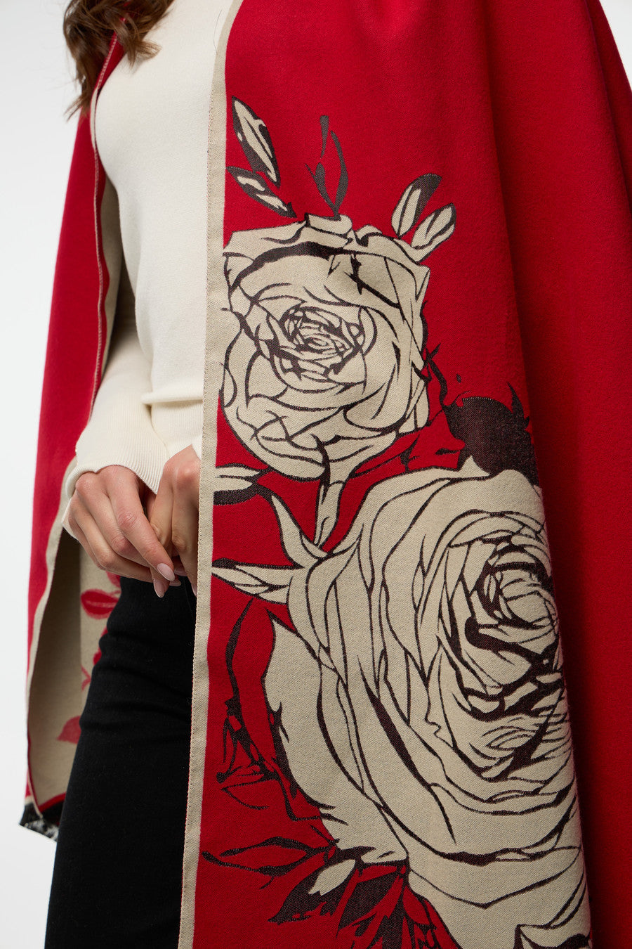 Fiore Reversible Scarf - Red/Ivory