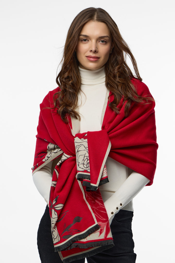 Fiore Reversible Scarf - Red/Ivory