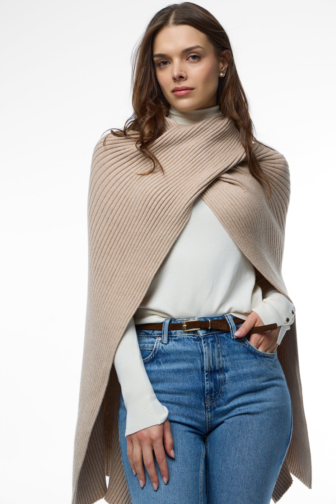 Drapey Ribbed Shawl - Beige