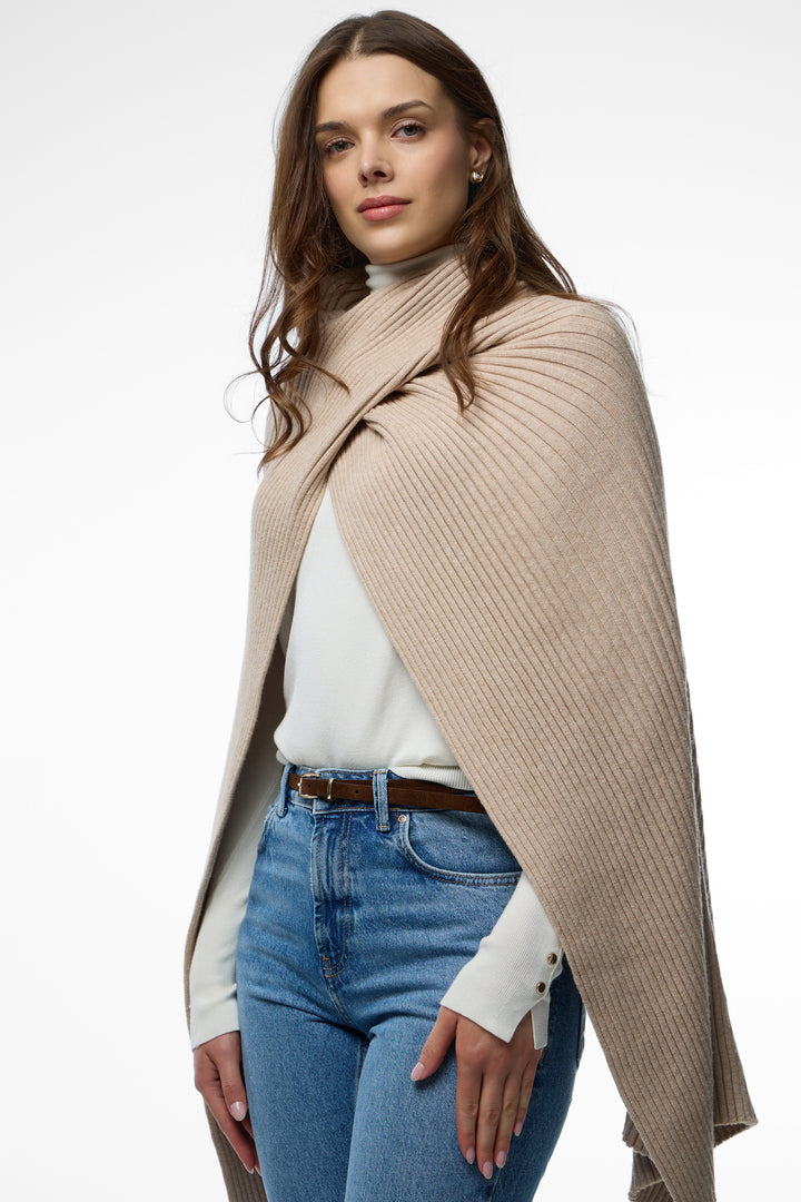 Drapey Ribbed Shawl - Beige