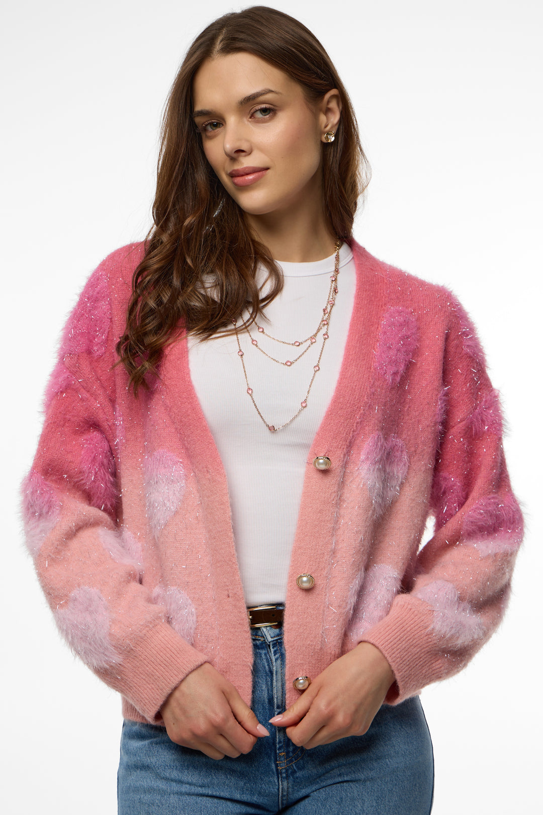 Soft Heart Ombre Cardigan - Fuchsia