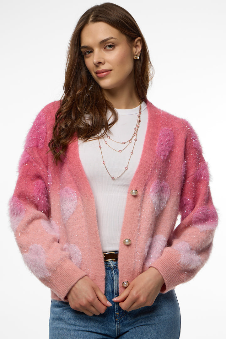Soft Heart Ombre Cardigan - Fuchsia