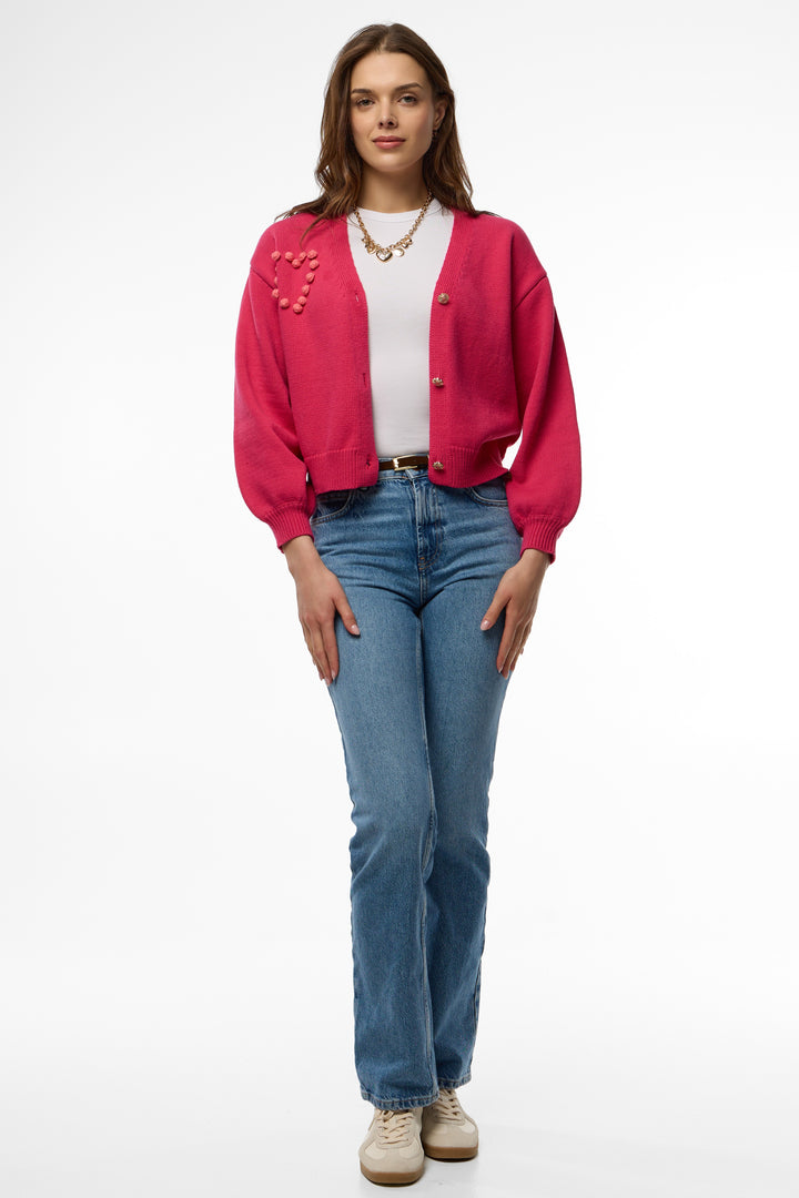 Heart Pom Pom Cardigan