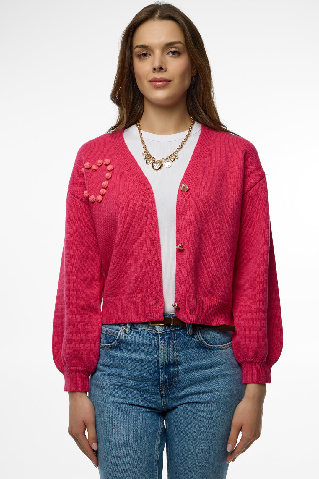 Heart Pom Pom Cardigan