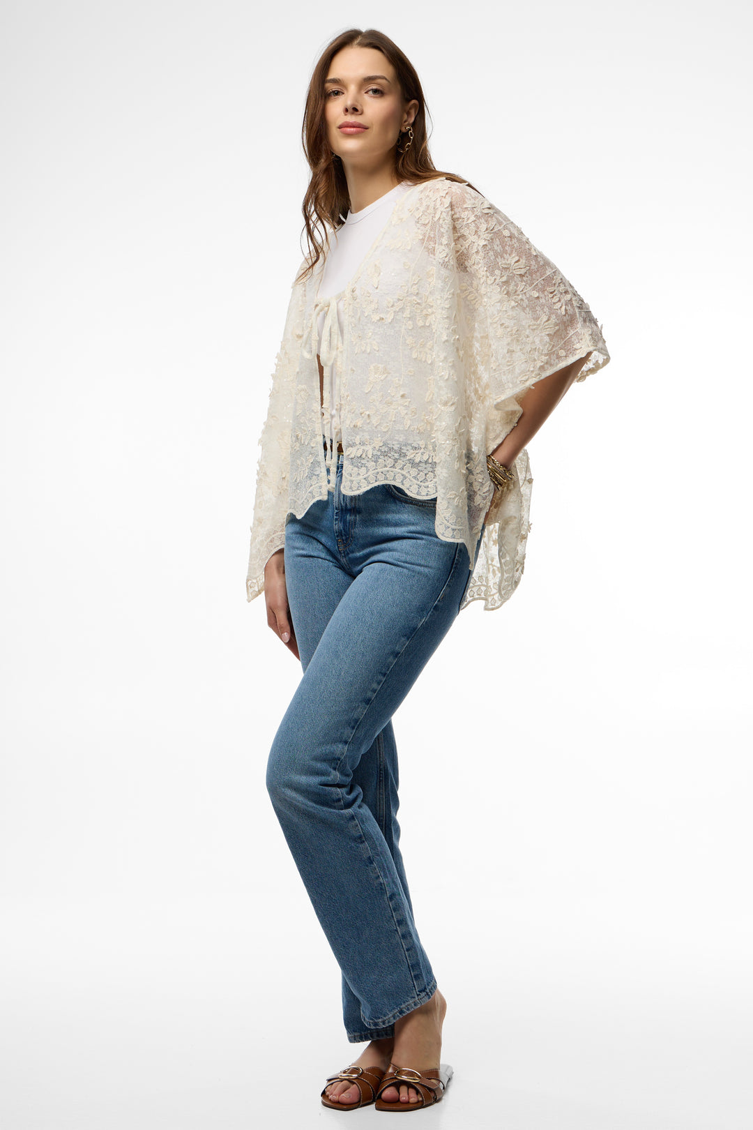 Floral Lace Tie Front Ruana