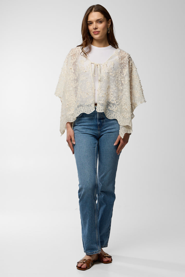 Floral Lace Tie Front Ruana