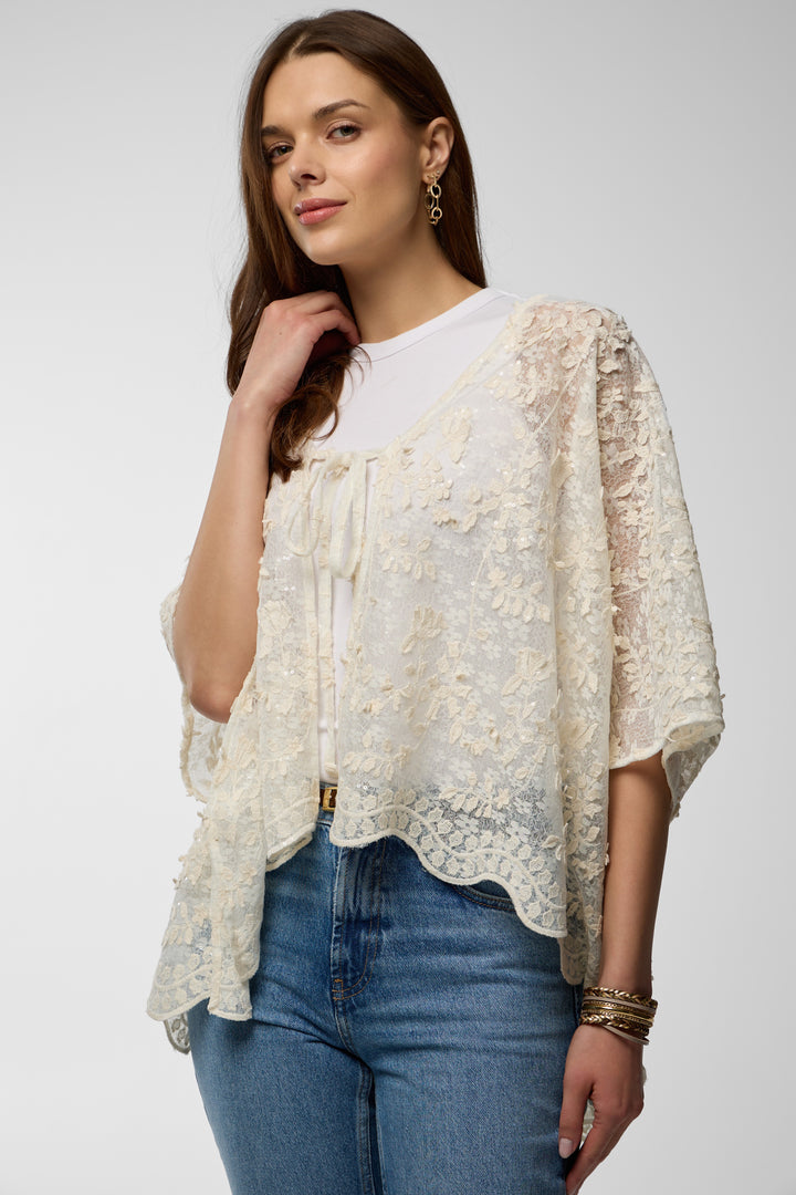 Floral Lace Tie Front Ruana