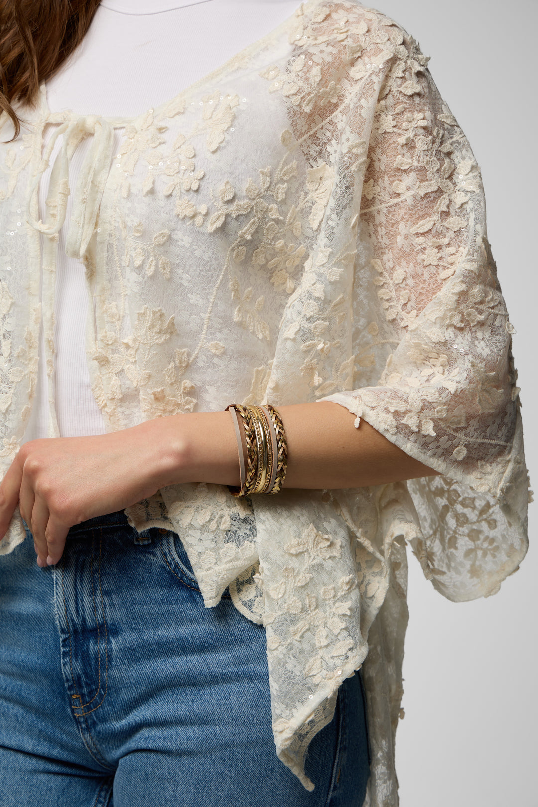 Floral Lace Tie Front Ruana