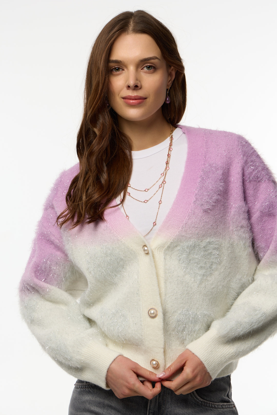 Soft Heart Ombre Cardigan - Lilac