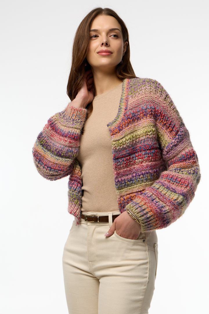 Multicolored Crop Knit Cardigan