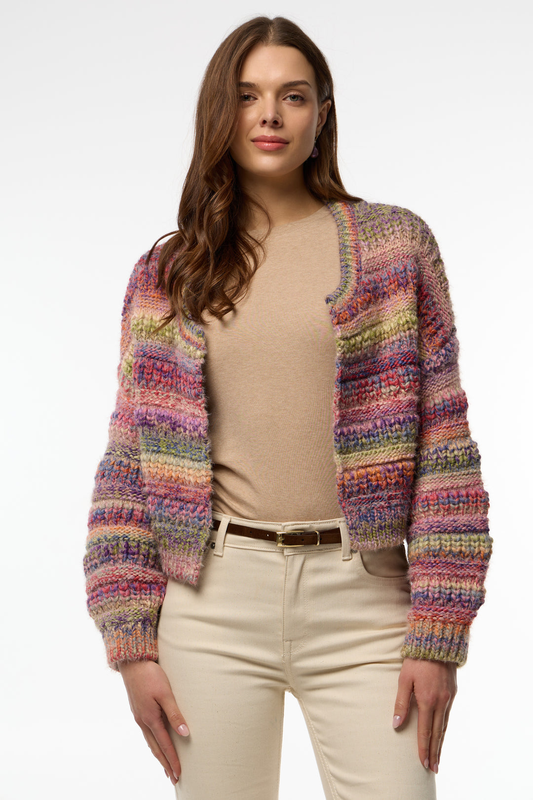 Multicolored Crop Knit Cardigan
