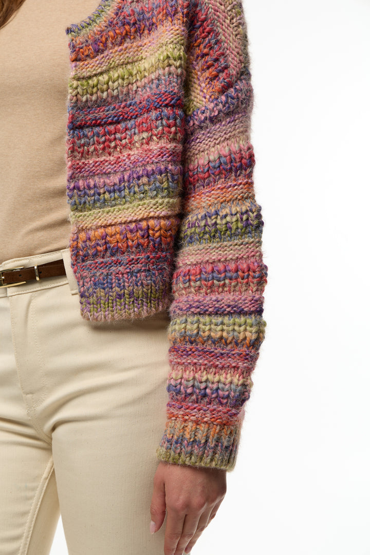 Multicolored Crop Knit Cardigan